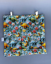 Load image into Gallery viewer, Dinosaur hanging hay bag for guinea pigs. Cotton hay feeder.