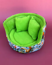 Load image into Gallery viewer, Dinosaur cuddle cup. Hedgehog and small pet bed. Fleece pet sofa bed.