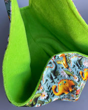 Load image into Gallery viewer, Dinosaur bonding scarf for hedgehogs and small pets. Bonding pouch. Fleece lined.