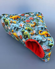 Load image into Gallery viewer, Dinosaur full cage set. Corner house, snuggle sack, tunnel cage set for hedgehog or small pet.