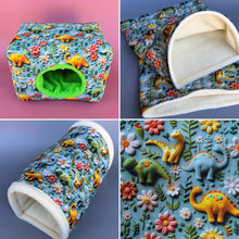 Load image into Gallery viewer, Dinosaur full cage set. LARGE house, snuggle sack and tunnel cage set for hedgehog or small pet.