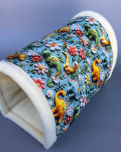 Load image into Gallery viewer, LARGE dinosaur mini set. LARGE size tunnel, LARGE snuggle sack and toys. Fleece bedding.