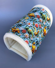 Load image into Gallery viewer, LARGE dinosaur guinea pigs stay open tunnel. Padded fleece tunnel. Padded tunnel for guinea pigs.
