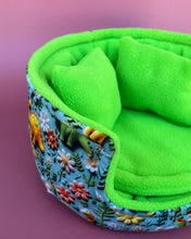 Load image into Gallery viewer, LARGE dinosaur cuddle cup. Pet sofa. Guinea pig bed. Fleece bed. Fleece sofa.