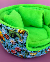 Load image into Gallery viewer, LARGE dinosaur cuddle cup. Pet sofa. Guinea pig bed. Fleece bed. Fleece sofa.