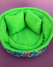 Load image into Gallery viewer, LARGE dinosaur cuddle cup. Pet sofa. Guinea pig bed. Fleece bed. Fleece sofa.