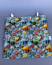 Load image into Gallery viewer, Dinosaur hanging hay bag for guinea pigs. Cotton hay feeder.