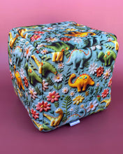 Load image into Gallery viewer, Dinosaur cosy cube house. Padded fleece lined hedgehog and guinea pig house.