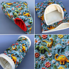 Load image into Gallery viewer, Dinosaur full cage set. Corner house, snuggle sack, tunnel cage set for hedgehog or small pet.