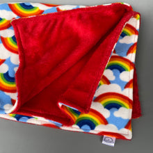 Load image into Gallery viewer, Rainbow and red light cuddle fleece handling blankets for small pets.