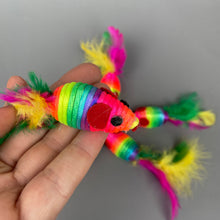 Load image into Gallery viewer, CHIWAVA 5&quot; Rattle Toy Mice with Feather Rainbow Rope Mouse. Interactive toy.