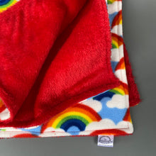 Load image into Gallery viewer, Rainbow and red light cuddle fleece handling blankets for small pets.