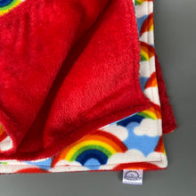 Load image into Gallery viewer, Rainbow and red light cuddle fleece handling blankets for small pets.