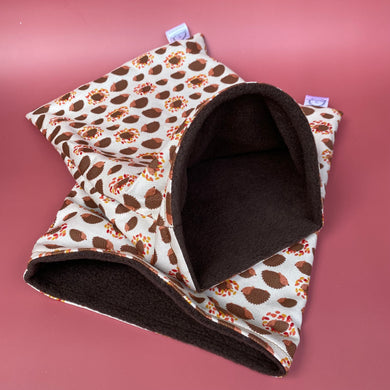 Autumn Hedgehogs cosy snuggle sack, snuggle pouch, sleeping bag. Small animal bedding. Fleece lined hedgehog pouch. (Copy) (Copy)