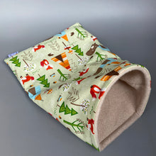 Load image into Gallery viewer, Camping animals snuggle sack, snuggle pouch, sleeping bag for hedgehog and small guinea pigs.