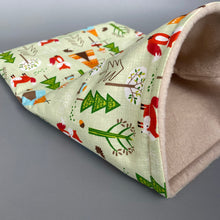 Load image into Gallery viewer, Camping animals snuggle sack, snuggle pouch, sleeping bag for hedgehog and small guinea pigs.