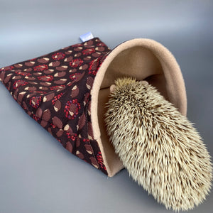 Autumn Hedgehogs cosy snuggle sack, snuggle pouch, sleeping bag. Small animal bedding. Fleece lined hedgehog pouch. (Copy)