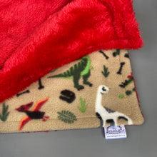 Load image into Gallery viewer, Dinosaur and red light cuddle fleece handling blankets for small pets.