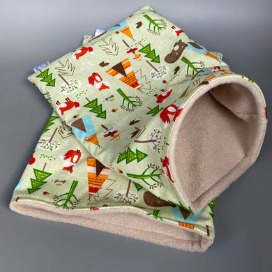 Camping animals snuggle sack, snuggle pouch, sleeping bag for hedgehog and small guinea pigs.