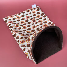 Load image into Gallery viewer, Autumn Hedgehogs cosy snuggle sack, snuggle pouch, sleeping bag. Small animal bedding. Fleece lined hedgehog pouch. (Copy) (Copy)