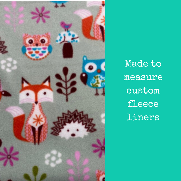 Custom size sage Forest Animals fleece cage liners made to measure - sage green
