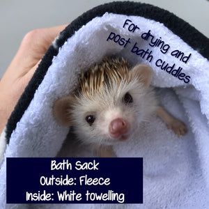 Foxy bath sack. Post bath drying pouch for pygmy hedgehog, guinea pig, rat and small animals.