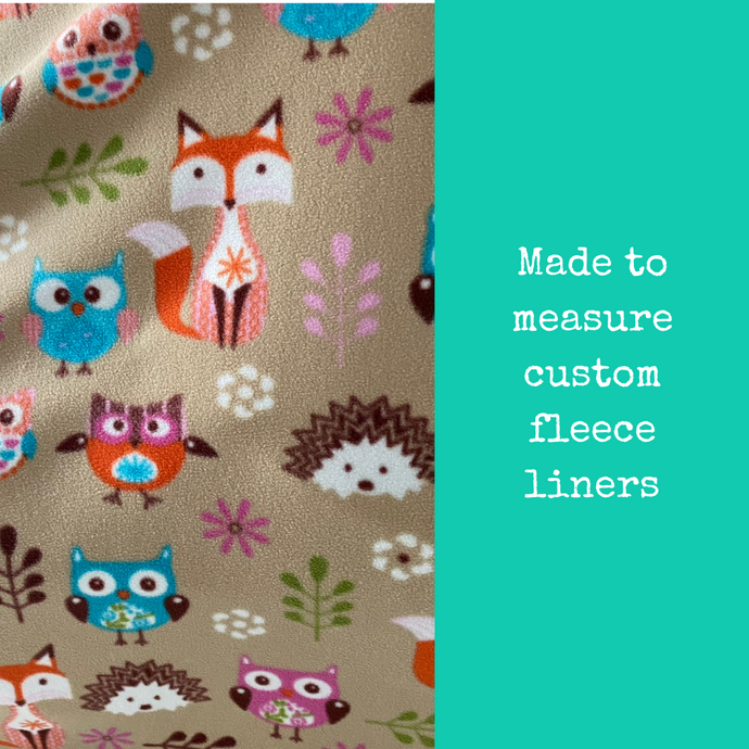 Custom size stone Forest Animals fleece cage liners made to measure - Stone