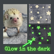 Load image into Gallery viewer, Glow in the dark stars cuddle fleece handling blankets for hedgehogs and small pets.
