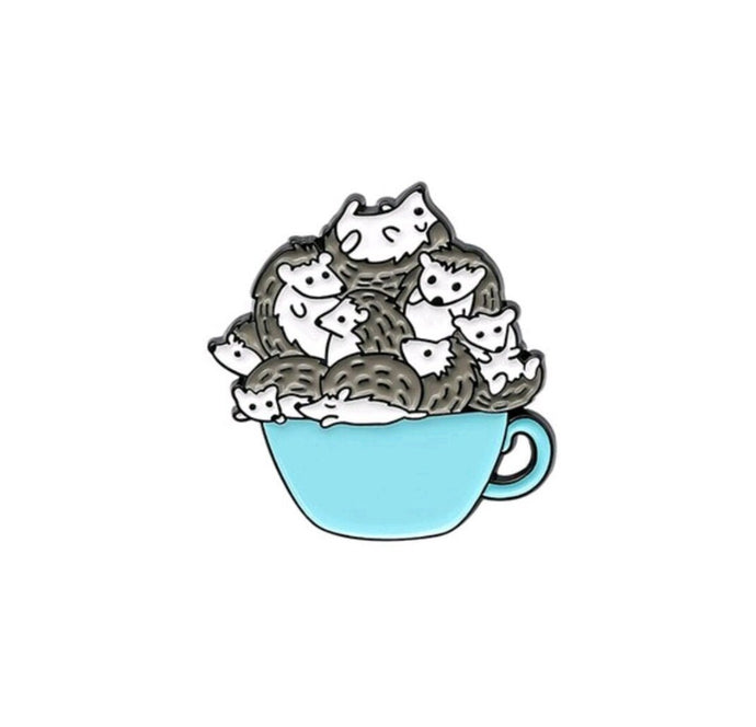 Cup of hedgehog badge.