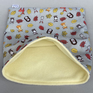 Grey and yellow woodland animals full cage set. Cube house, snuggle sack, tunnel cage set.