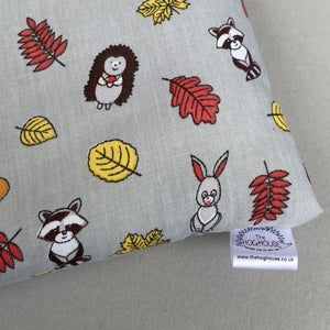 Grey and yellow woodland animals padded bonding bag, carry bag for hedgehogs. Fleece lined.