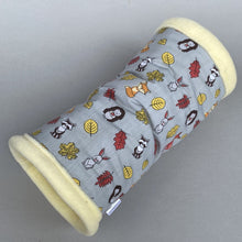 Load image into Gallery viewer, Grey and yellow woodland animals full cage set. Cube house, snuggle sack, tunnel cage set.