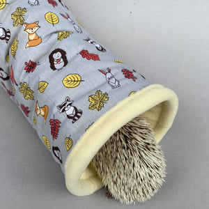 Grey and yellow woodland animals mini set. Tunnel, snuggle sack and toys.