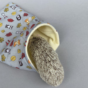 Grey and yellow woodland animals mini set. Tunnel, snuggle sack and toys.