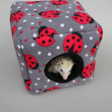 Load image into Gallery viewer, Ladybird fleece cosy cube house. Hedgehog and guinea pig cube house.