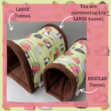 Load image into Gallery viewer, Guinea pigs mini set. LARGE size tunnel, snuggle sack and toys. Guinea pig fleece tunnel and sleeping pouch.