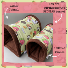 Load image into Gallery viewer, Guinea pigs stay open tunnel. Padded fleece tunnel. Padded tunnel for guinea pigs.