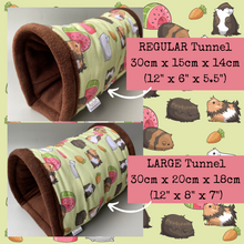 Load image into Gallery viewer, Guinea pigs stay open tunnel. Padded fleece tunnel. Padded tunnel for guinea pigs.