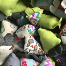 Load image into Gallery viewer, Fleece triangle toy. Hedgehog toy. Jingle bell toy in various mixed colours. Small pet toys.