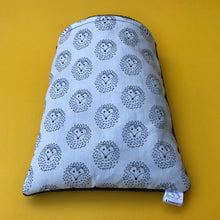 Load image into Gallery viewer, The Hoghouse black and white hedgehog cosy snuggle cave. Padded stay open hedgehog bed.