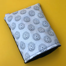 Load image into Gallery viewer, The Hoghouse black and white hedgehog cosy snuggle cave. Padded stay open hedgehog bed.