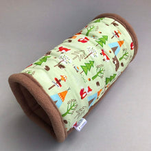 Load image into Gallery viewer, Camping animals mini set. Tunnel, snuggle sack and toys. Fleece bedding. Hedgehog fleece tunnel and pouch.