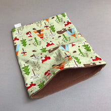 Load image into Gallery viewer, Camping animals mini set. Tunnel, snuggle sack and toys. Fleece bedding. Hedgehog fleece tunnel and pouch.