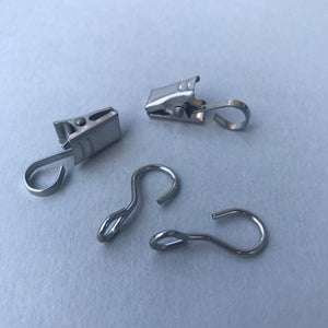Hooks, clips for small pet cage accessories. Metal hooks. Metal clips. Accessory cage hooks.