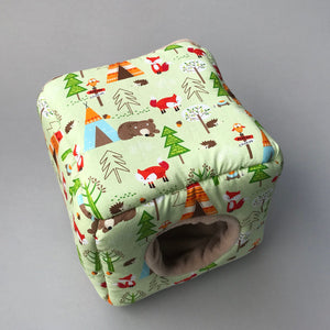 Camping animals cosy cube house. Hedgehog and guinea pig cube house.