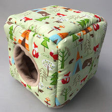 Load image into Gallery viewer, Camping animals cosy cube house. Hedgehog and guinea pig cube house.