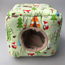Load image into Gallery viewer, Camping animals cosy cube house. Hedgehog and guinea pig cube house.