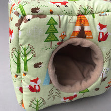 Load image into Gallery viewer, Camping animals cosy cube house. Hedgehog and guinea pig cube house.