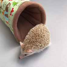Load image into Gallery viewer, Camping animals stay open tunnel. Padded fleece tunnel. Padded tunnel