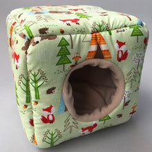 Load image into Gallery viewer, Camping animals cosy cube house. Hedgehog and guinea pig cube house.